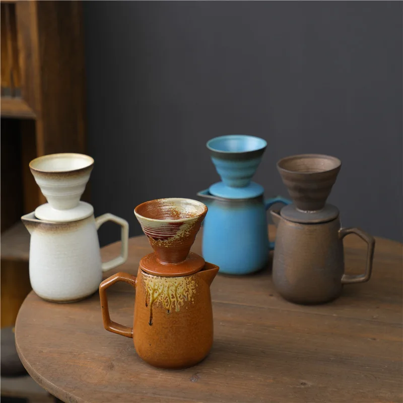 Hot Selling Creative Coarse Pottery Handmade Coffee Pot Set Ceramic Filter Cup Brewed Coffee Filter Drip Coffee Utensils