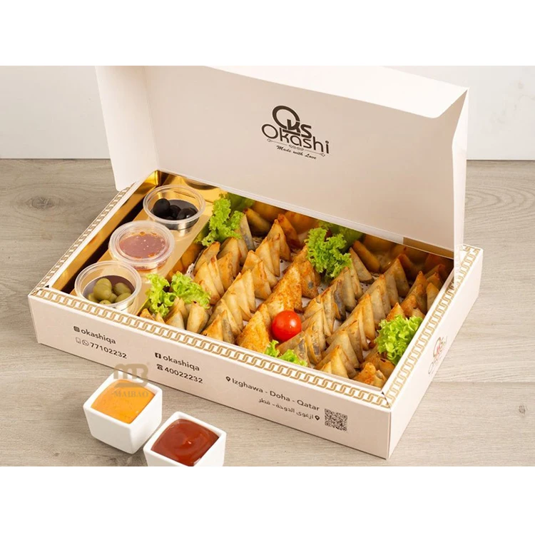 Изготовленный на заказ логотип упаковки еды на вынос Коробка Самосы Экологичная Маленькая Хрустящая Упаковка Самосы Коробки Эмпанада Бумажная Коробка С Окунающим Соусом