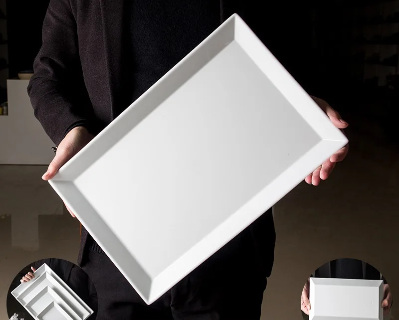 Wholesale 16inch Rectangle Marble Ceramic Jewelry Plate Tray Luxury High Quality Household Dishes for Wedding Display