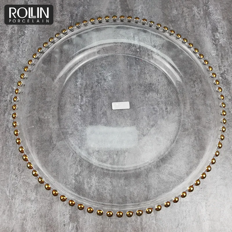 Стеклянная зарядная тарелка Подкладная тарелка Свадебные тарелки для кейтеринга в аренду