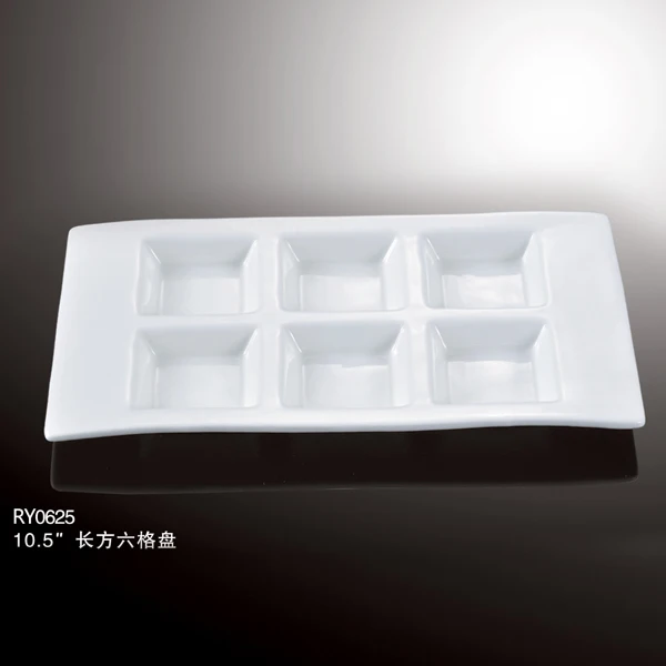 Модные керамические тарелки с 6 отделениями, новый дизайн, детская фуршетная тарелка, фарфоровая тарелка для общественного питания, разделенные тарелки для шведского стола, ресторана