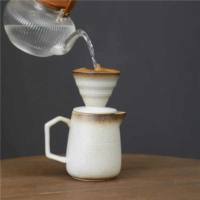Hot Selling Creative Coarse Pottery Handmade Coffee Pot Set Ceramic Filter Cup Brewed Coffee Filter Drip Coffee Utensils