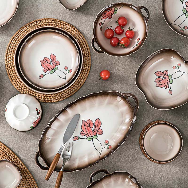 Nordic Light Luxury Tableware High-end Ceramic Tableware Bowl Plate Household Binaural Dish Set