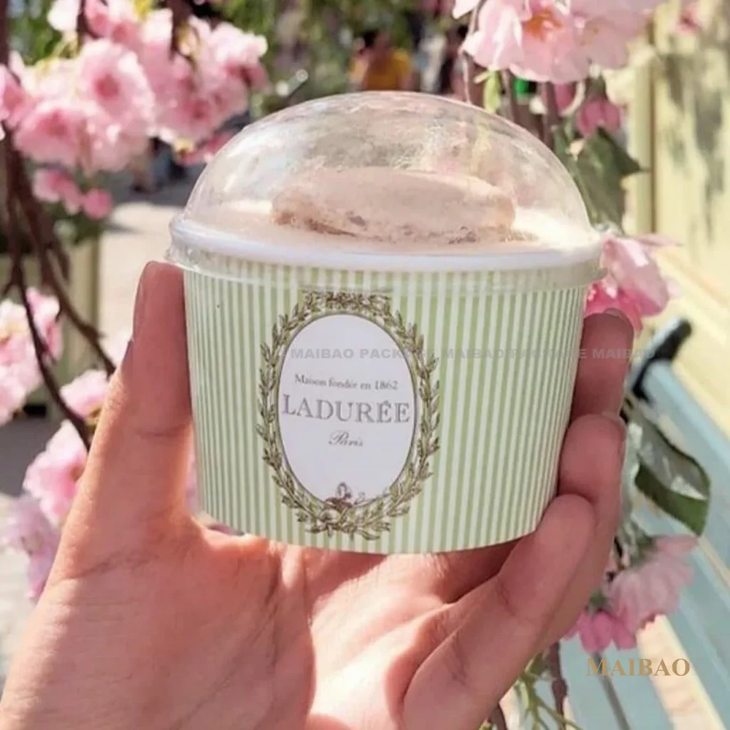 Пищевой переработанный бумажный стаканчик для мороженого 100 мл, 150 мл, 500 мл, напечатанный на заказ, 3 унции, 5 унций, 8 унций, одноразовые бумажные стаканчики для мороженого с крышкой