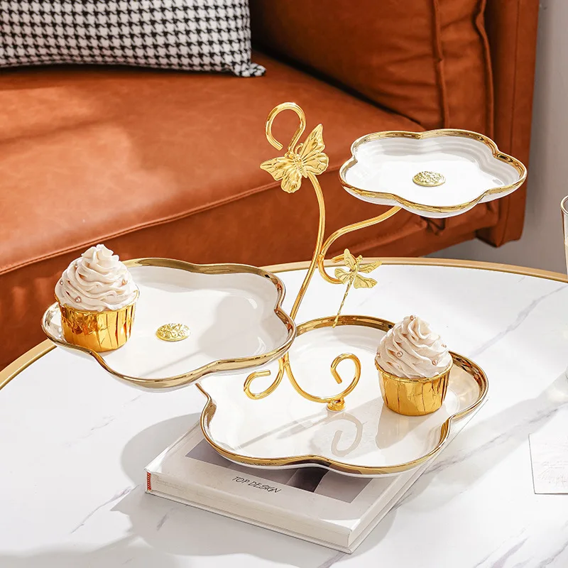 Luxury 3-Tier Ceramic Plate Cake Stand Large Standing Display Stand for Wedding Cakes Dessert Table Serving Tray Set