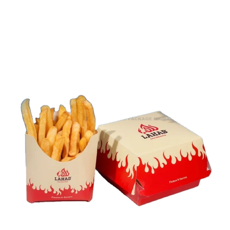 Оптовая продажа, коробка для детской еды на заказ, бумажная упаковка для еды на вынос, коробка для картофельных чипсов, одноразовая коробка для гамбургеров с жареной курицей, контейнер для еды