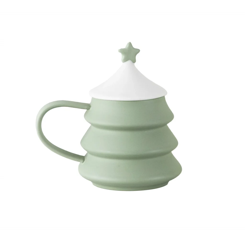 Creative Large Capacity Ceramic Christmas Tree Mug Solid Color Simple Design for Household Use-Low MOQ