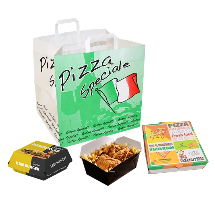 Оптовая продажа, печатная на заказ, биоразлагаемая сверхмощная петлевая ручка, ресторан, обед, упаковка для пищевых продуктов, пластиковые сумки на вынос с ручкой