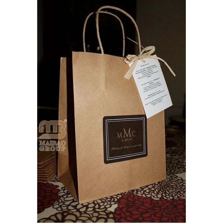 Изготовленный на заказ белый коричневый пакет из крафт-бумаги, сумка для подарочной упаковки из переработанной бумаги, сумка для покупок с витой ручкой и напечатанным логотипом