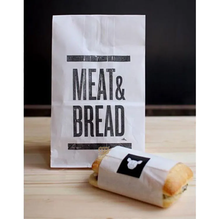 Маслостойкая бумажная сумка из крафт-бумаги с принтом на заказ для сэндвичей, хлеба, гамбургеров, жиронепроницаемая бумажная сумка на вынос, белая бумажная сумка для еды