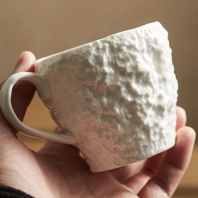 Irregular Rock Stone Pattern Ceramic Mug White Porcelain Breakfast Milk Cup Espresso Cappuccino Coffee Cups
