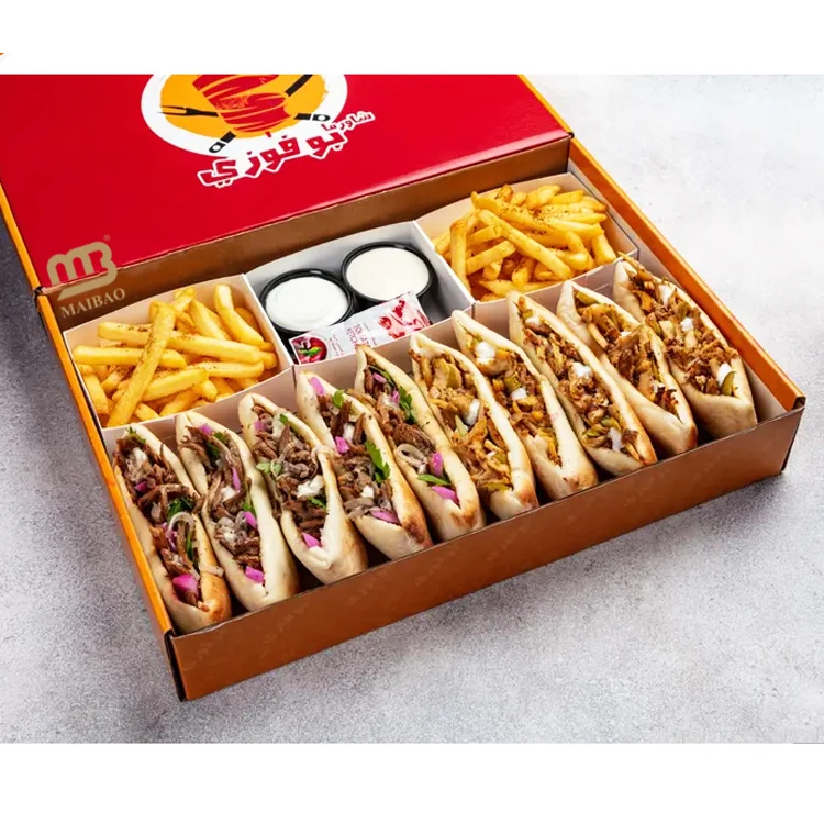 Бумажный ланч-бокс для еды на вынос для горячей еды, одноразовая коробка для шаурмы и буррито с принтом на заказ, оптовая продажа, коробки для упаковки пищевых продуктов