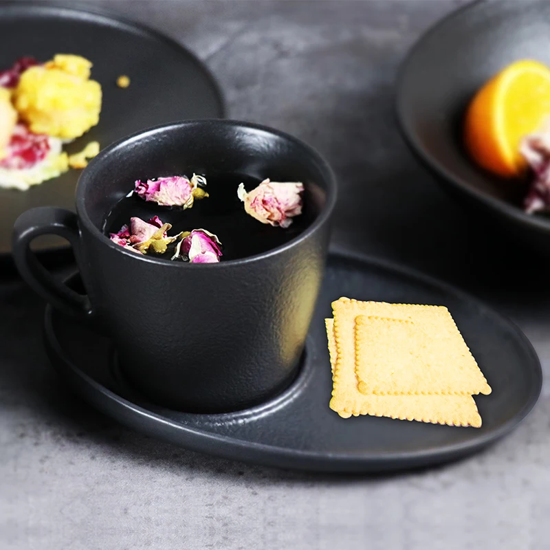 Новый дизайн, нерегулярный овальный чайный сервиз, кофейный сервиз, черный матовый скандинавский керамический чайный сервиз