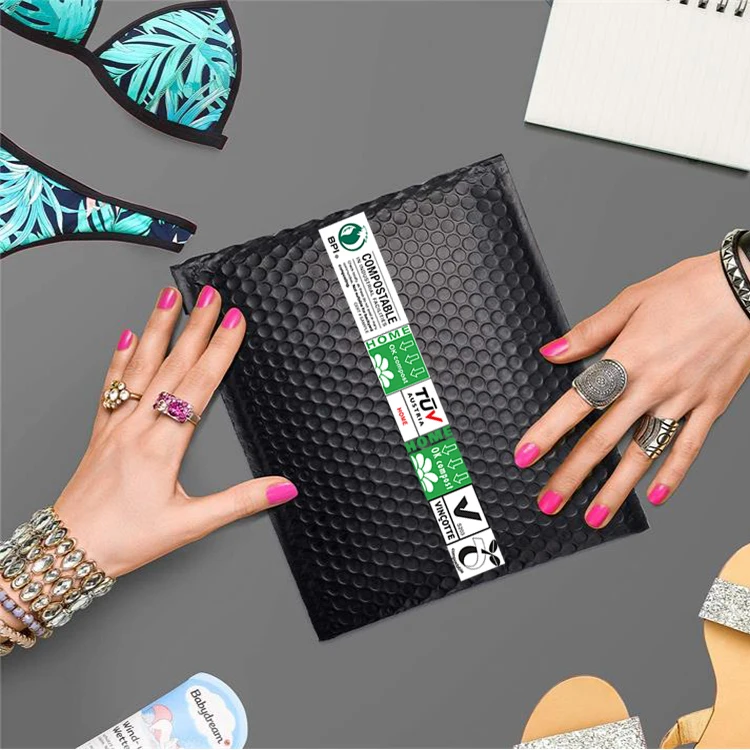 Экологичный Pla Биоразлагаемый полиэтиленовый пакет для почтовой упаковки с печатью на заказ матовые черные пузырьковые почтовые конверты с мягкой подкладкой