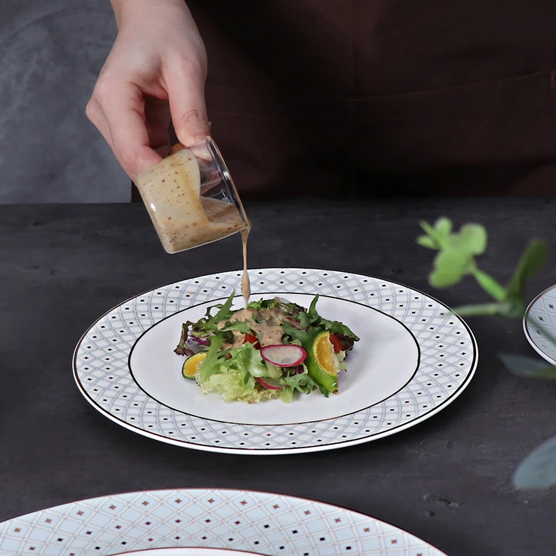 Набор для ужина в ресторане, тарелки с золотой оправой, тарелка для ужина и салата на косточке, посуда для ресторана, оптовая продажа, костяной фарфор