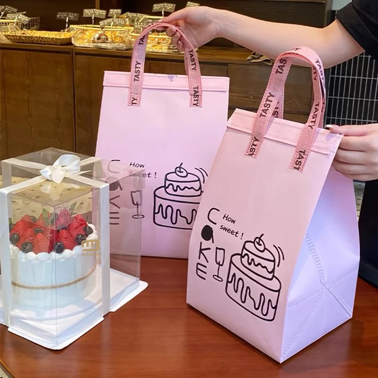 Изолированная сумка-холодильник с принтом на заказ для еды, напитков на вынос, сумка-холодильник для торта Боба, чая, мороженого, многоразовая нетканая термосумка