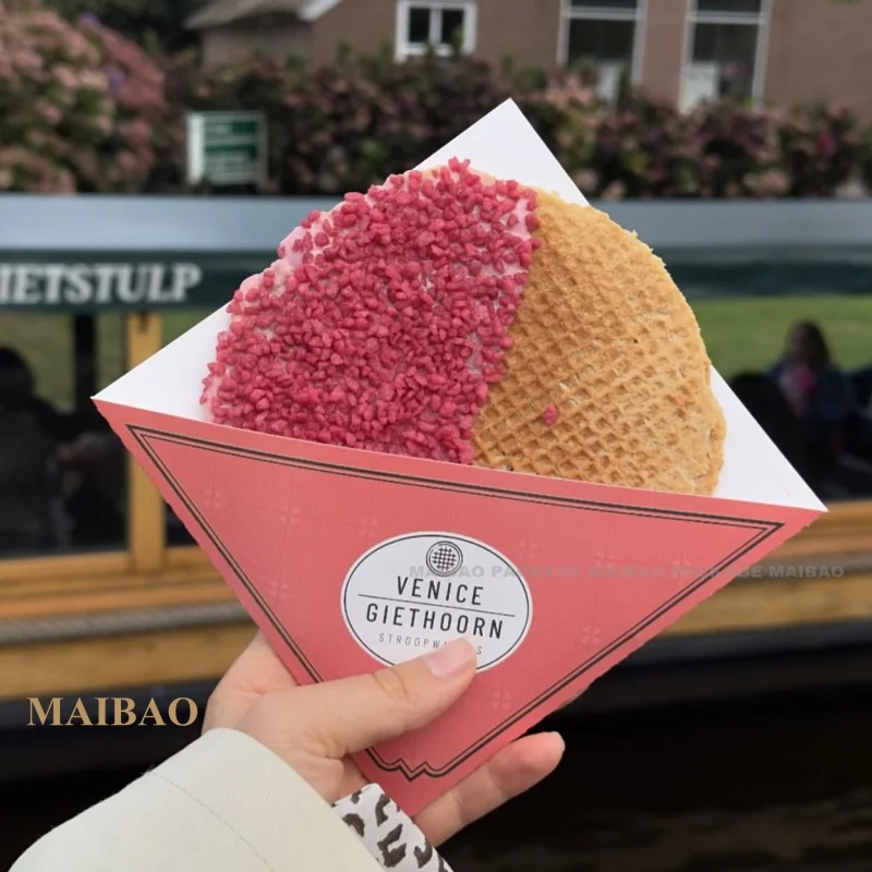 Бумажная коробка на вынос, упаковка для еды, упаковка для блинов, ломтиков пиццы, круассан, вафли, рожок для вафель