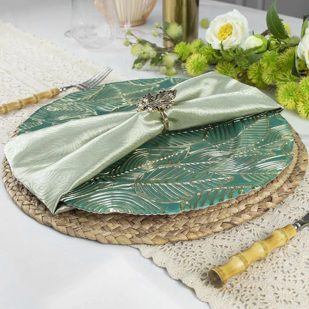 Естественный дизайн, зеленый лист с золотой оправой, украшение, стеклянная пластина для зарядного устройства, свадебная пластина для зарядного устройства, стекло