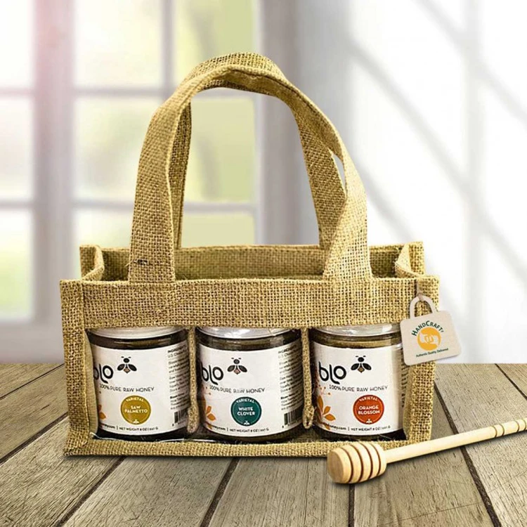Для еды, чатни, соленья, консервы, пчелиный сырой мед, варенье, биоразлагаемый многоразовый натуральный подарочный набор с прозрачным окном на заказ, сумка из джутовой банки
