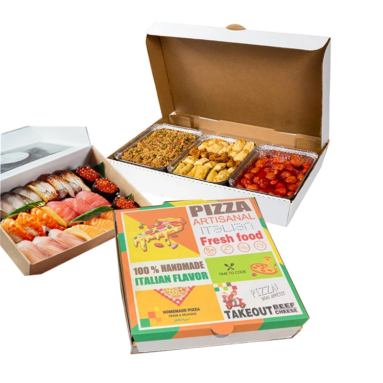 发定制印刷标准尺寸6 8 9 10 12 英寸棕色瓦楞薯条汉堡包装纸箱包装纸披萨盒