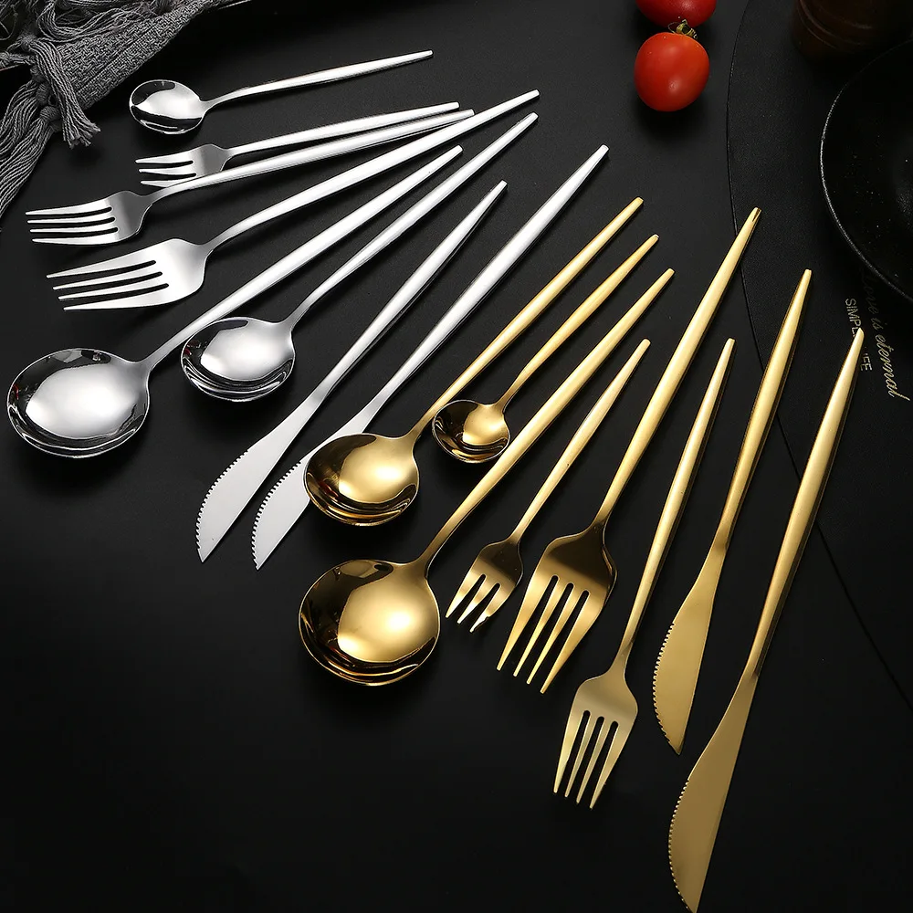 Stainless Steel Flatware Knife Fork Spoon Silverware Gold Cutlery Set