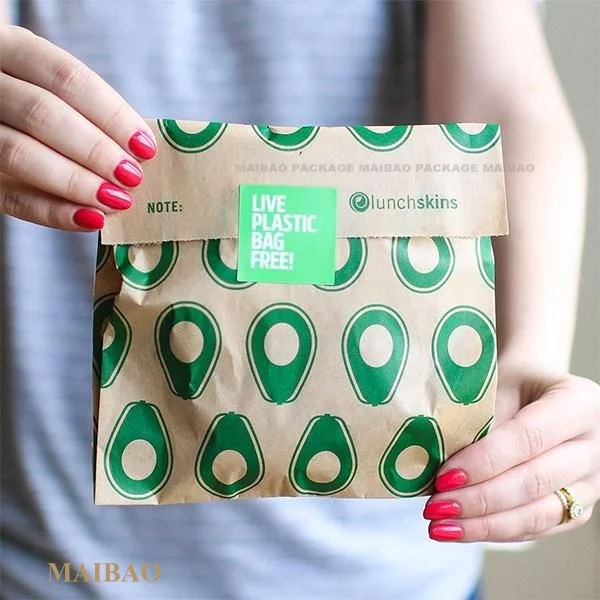 Напечатанные на заказ экологически чистые пищевые крафт-гамбургеры, хлебобулочные изделия, печенье, сэндвич, упаковка, бумажные пакеты с вощеным покрытием