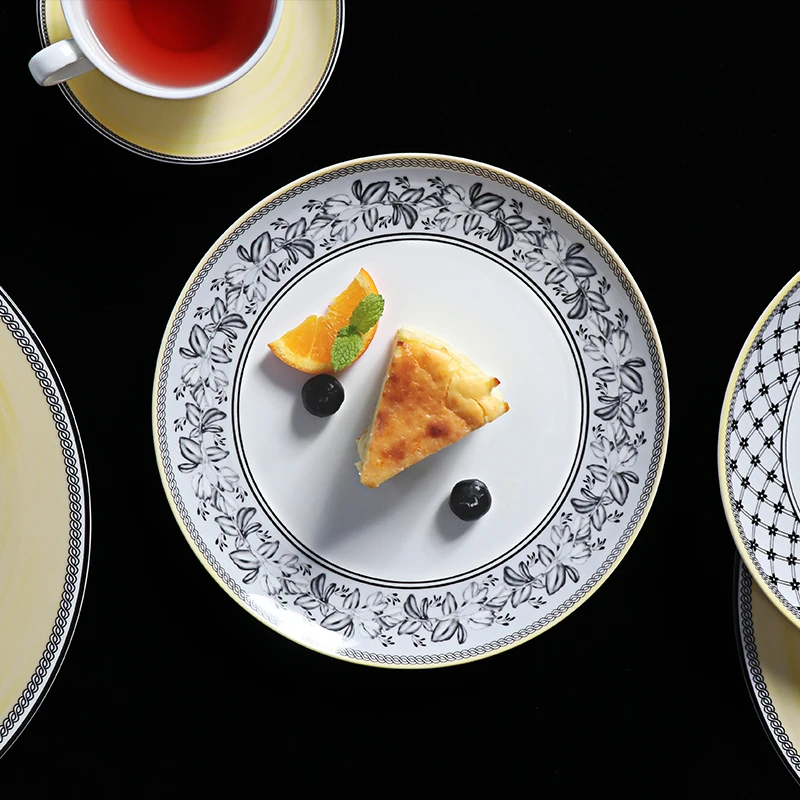 Новый дизайн, тарелка из костяного фарфора, посуда, тарелки, обеденный набор, изысканный костяной ресторан, роскошный набор столовой посуды для гостиничных тарелок
