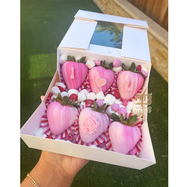 Коробки шоколада Bonbon Sweet Treat с индивидуальным логотипом, складные подарочные упаковки, бумажные коробки для еды для клубники в шоколаде