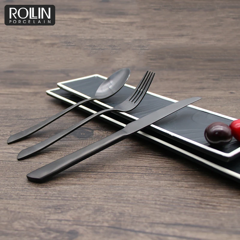 Набор столовых приборов из нержавеющей стали для отелей и ресторанов 304, матовые черные ножи и вилки