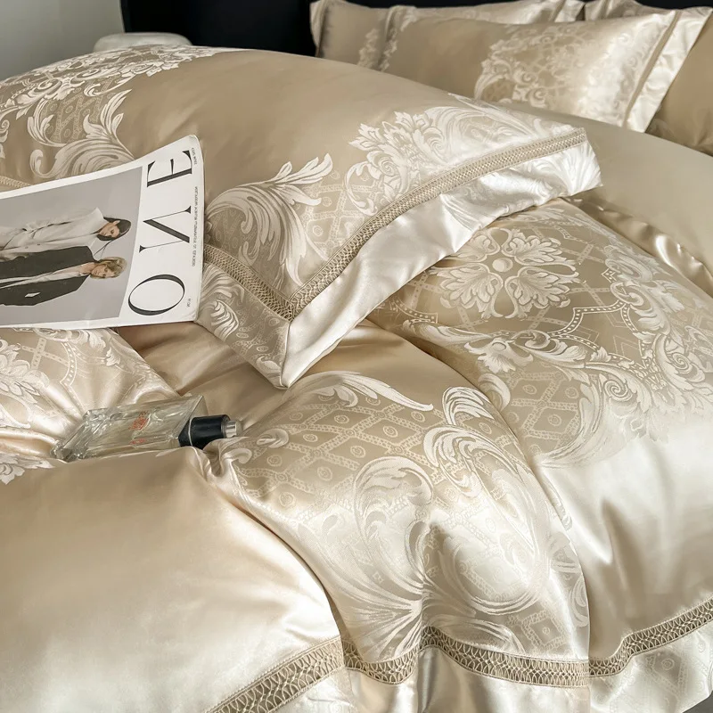 Индивидуальный жаккардовый вышитый хлопок, качество 60, хлопок, пододеяльник, комплект из четырех предметов, свадебный комплект постельного белья