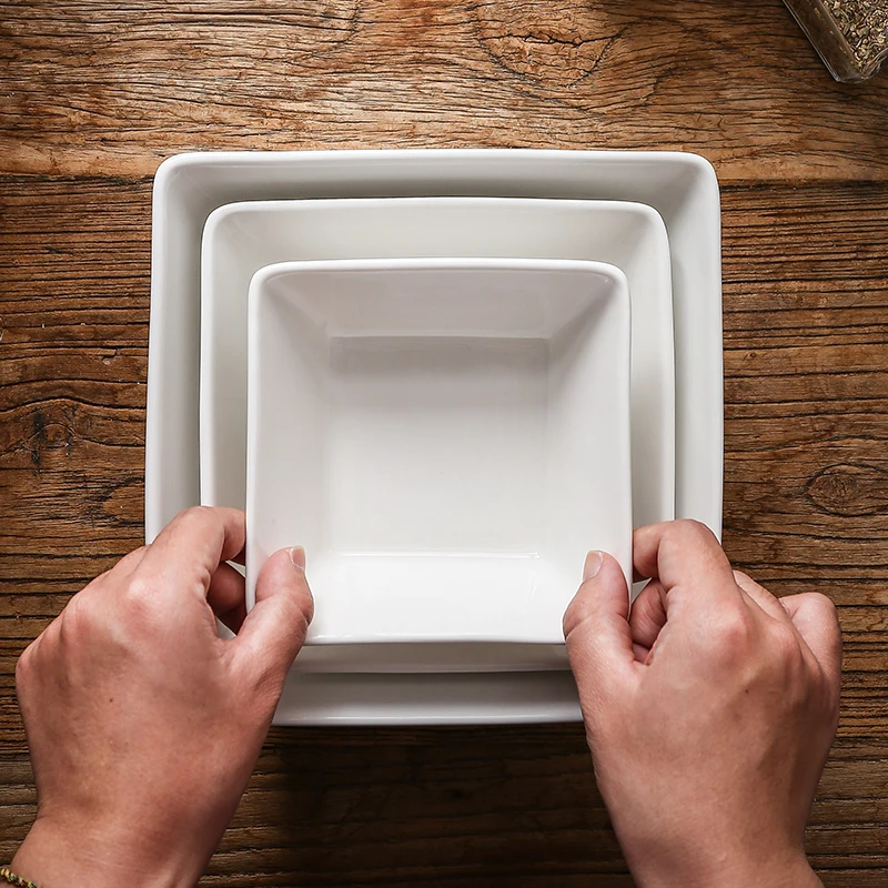 Роскошная белая фарфоровая круглая квадратная чаша для свадебной посуды и сервировочной посуды в ресторане