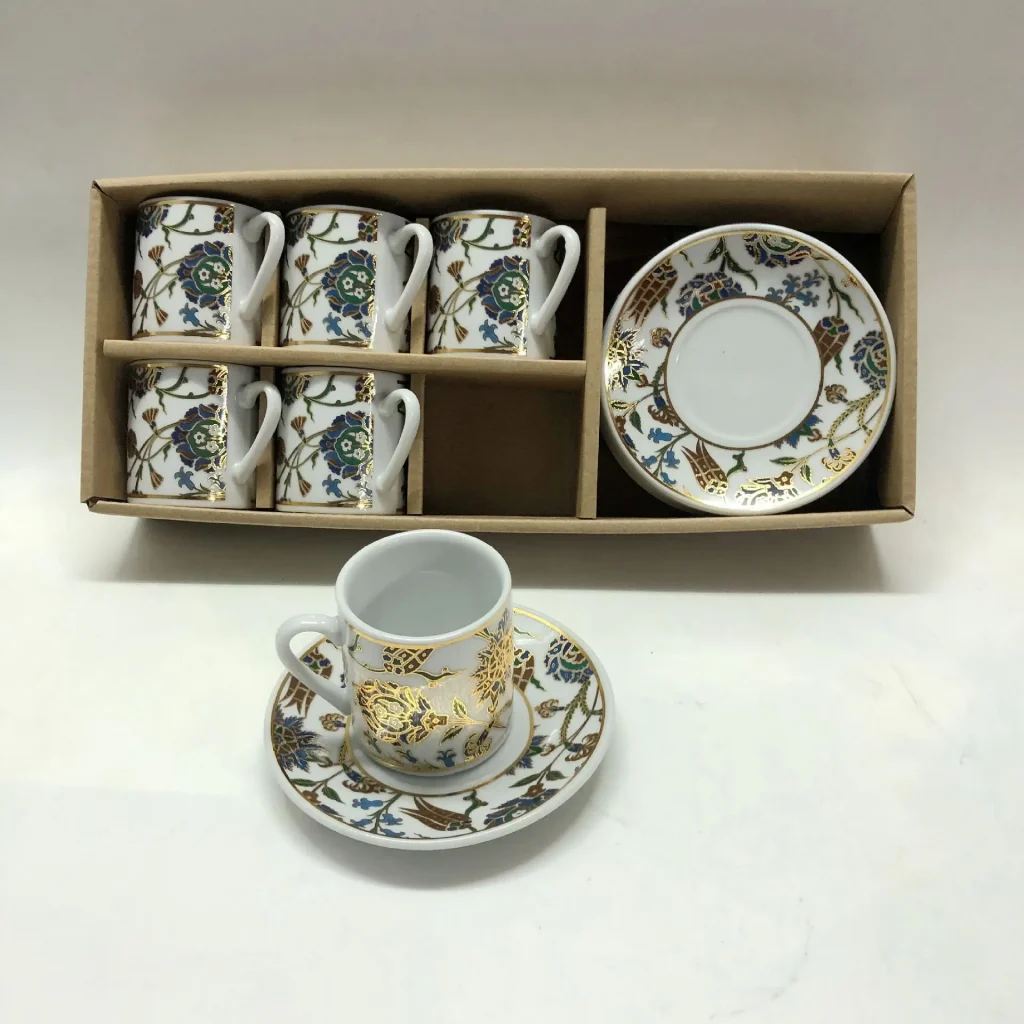 Hot Selling 6pcs Middle East Saudi Arabia Coffee Cup Set Electroplated Gold Edge Tea Cups Set for Ramadan