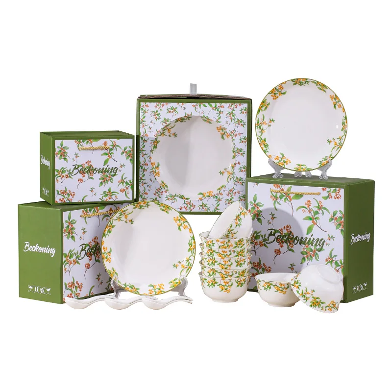 Modern Fragrans Series Flower Household Ceramic Tableware Plates and  Bowls Set Gift Box Dinnerware Sets Ceramic Restaurant