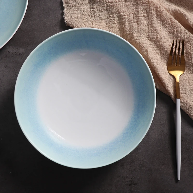 Фарфоровая миска для лапши, 23 см, синие ресторанные тарелки и миски, керамическая посуда, набор тарелок, чаша, штабелируемая