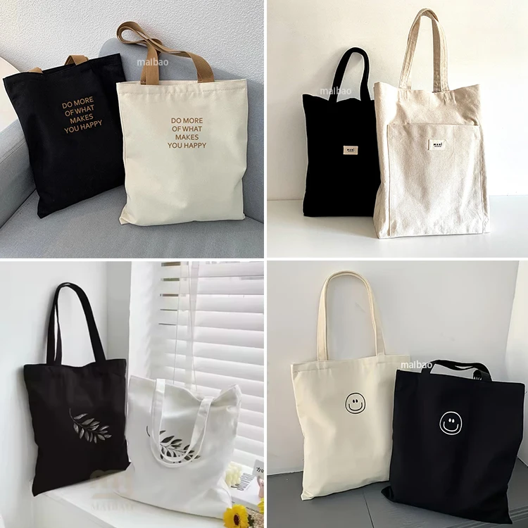 Большая холщовая сумка с печатным дизайном, карман и молния, экологически чистая белая хлопковая сумка для покупок, холщовая большая сумка с логотипом на заказ