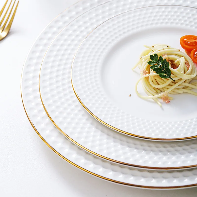 Ceramic Dishes White Ceramic Dish Plate for Steak Fruit Wedding Cake for Household Parties Technique Under Glazed