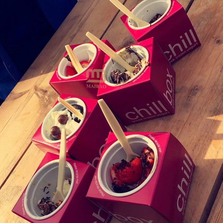 Упаковка для пищевых продуктов, чашка для йогурта с бумажной коробкой, чашка для мороженого, бумажная упаковка, одноразовая чашка для смузи, десерта, квадратные коробки