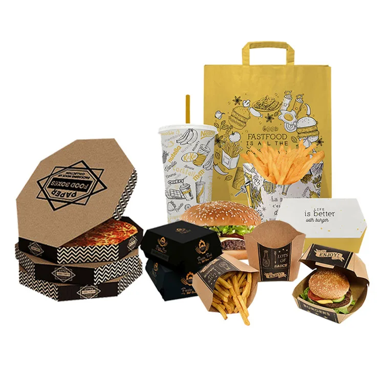 Экологичная крафт-бумага на вынос, бургер, картофель фри, курица, упаковка для пищевых продуктов, индивидуальный дизайн, 12-дюймовая коробка для доставки пиццы с логотипом