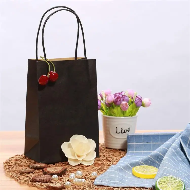 Напечатанная на заказ черная экологически чистая перерабатываемая сумка Bolsas Papel Craft Gift Shopping Спасибо Сумка из крафт-бумаги с логотипом