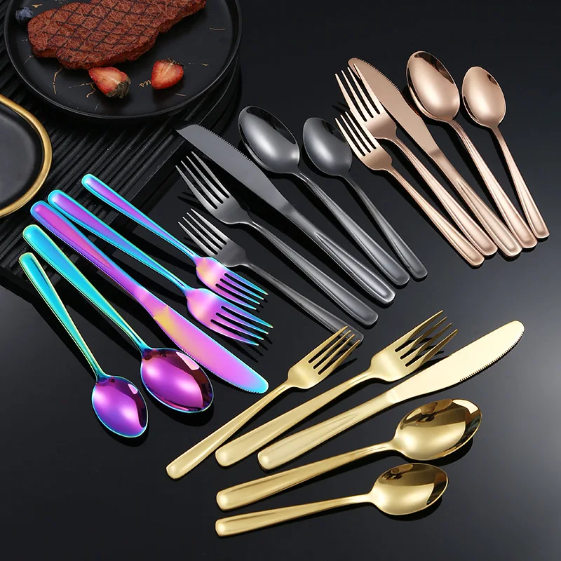 Luxury Stainless Steel Cutlery Silver Restaurant Wedding Set Flatware Spoons Forks and Knives for Events