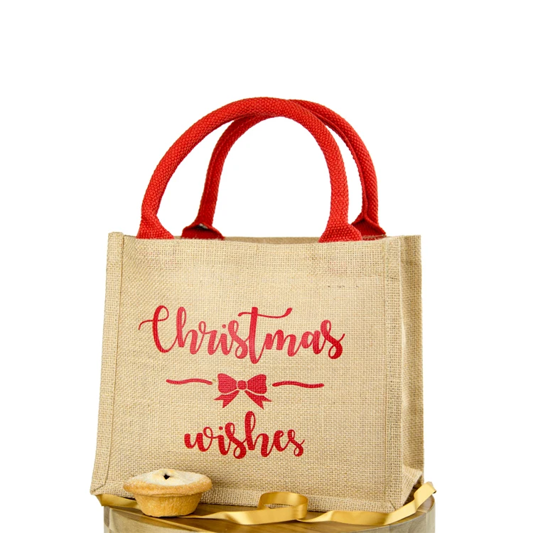 Оптовый магазин модной одежды Персонализированная сверхмощная большая переработанная красно-белая рождественская джутовая сумка для покупок