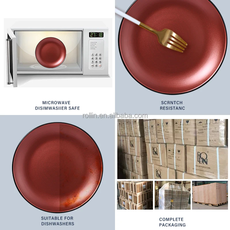 Производитель оптовой торговли посудой для ресторана 10-дюймовая круглая тарелка персонализированная посуда посуда розово-красная керамика для блюда