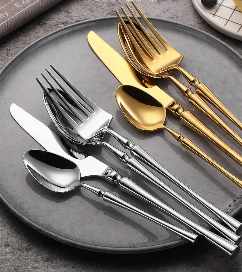 Luxury 18/8 Stainless Steel Gold Cutlery Mirror Polish Spoon Knife Fork Flatware Sets Modern Design Sustainable for Weddings