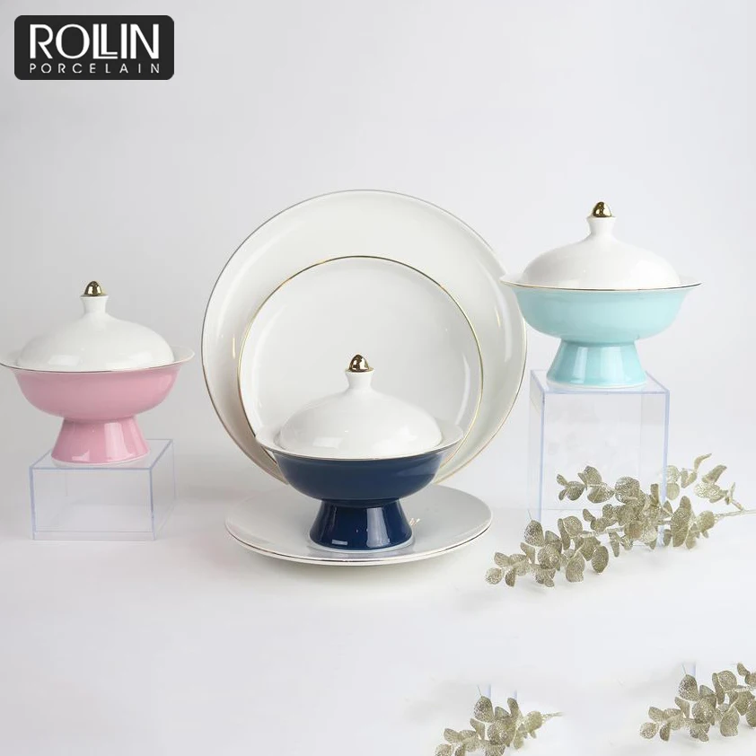 Набор керамических тарелок для современных ресторанов, фарфоровая глазурованная тарелка для еды, столовая посуда с золотой оправой, тарелка для красоты