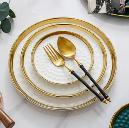 Vintage Knife Pattern Bamboo Hat Bowls Plate Household Tableware Creative Ceramic Plate Tableware Set