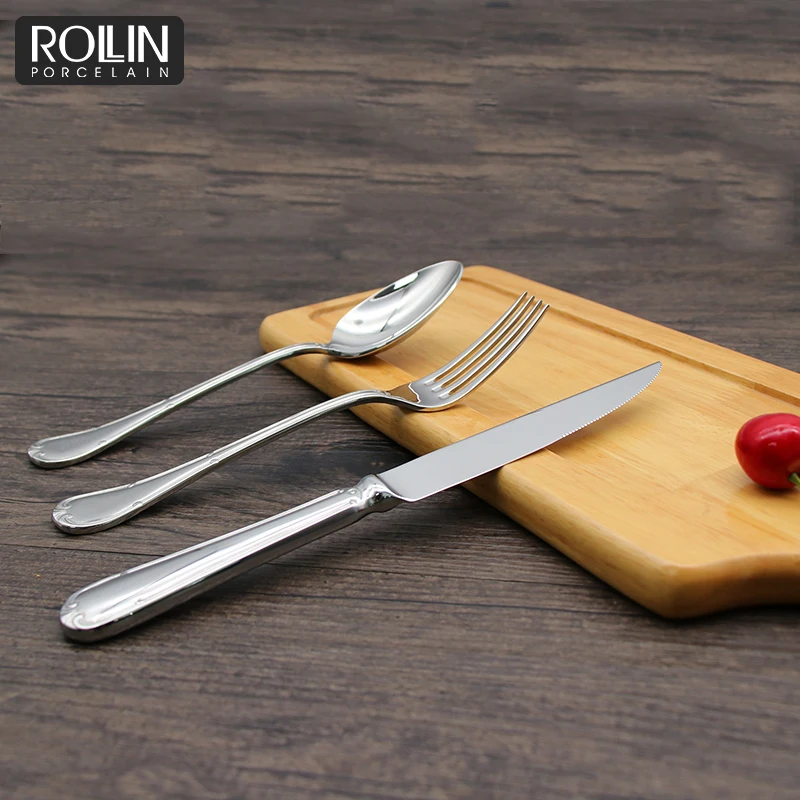 Ресторан дешевый серебряный набор столовых приборов, обеденные ложки, вилки и ножи, столовые приборы из нержавеющей стали