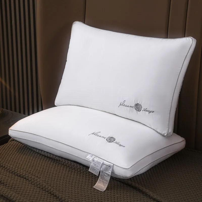 200TC Подушка в стиле отеля Star Camellia с вышивкой из перьев, бархатная подушка для шеи с однотонным узором, подушки для кровати