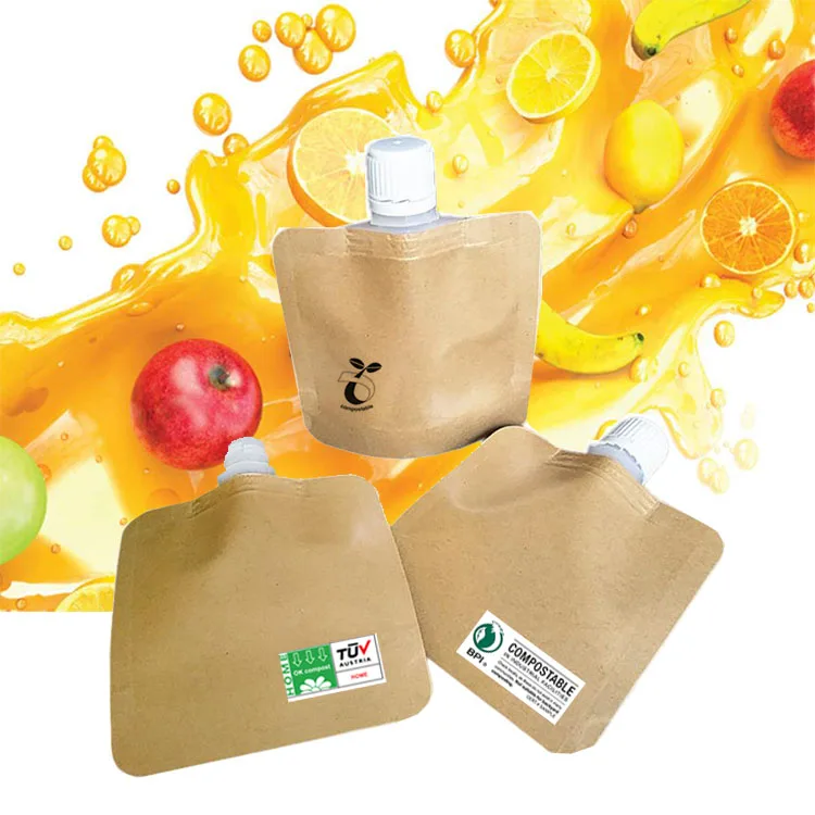 Индивидуальные биоразлагаемые крафт-бумаги, мягкие пакеты Doypack для пищевых продуктов, напитков, желе, воды, сока, носик для напитков, пакеты для жидкости