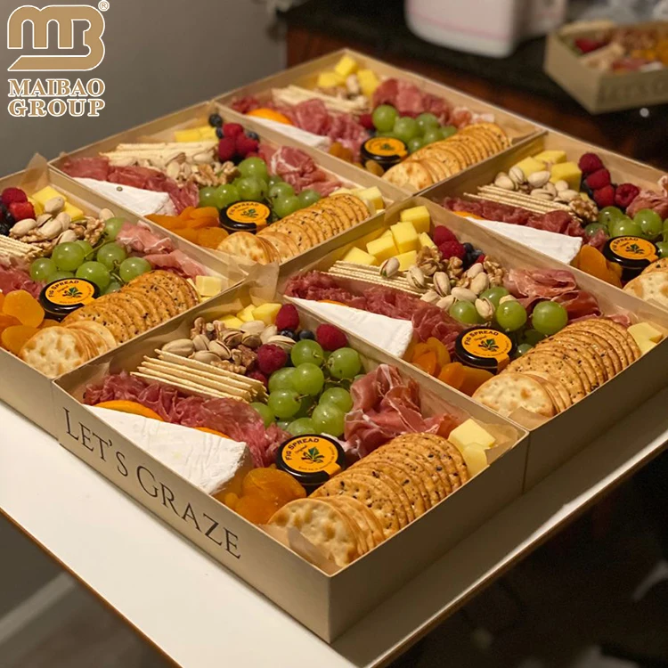 Напечатанные на заказ экологически чистые коробки для мясных закусок для бранча и выпаса еды с прозрачными крышками, одноразовые коробки для еды на вынос, бумажный контейнер