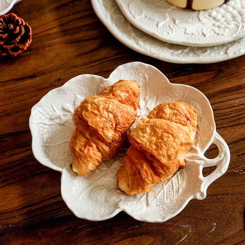 French Relief Ceramic Dishes With Grape Pattern Western Style Steak Plates Vintage Dessert Plate White Dinnerware